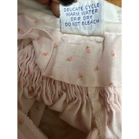 Vintage Polly Flinders Hand Smocked Girl Dress Darling Strawberries Pink White - Picture 6 of 7